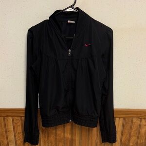 Nike - women’s Black Bomber Jacket with Pink Swoosh (small)